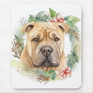 Tapis De Souris Shar Pei Christmas Wreath Festive Pup