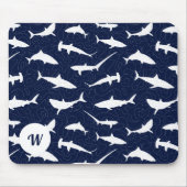 Tapis De Souris Shark Frenzy Personnalisé bleu et blanc (Devant)