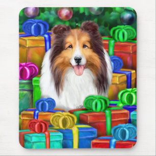 Tapis De Souris Sheltie Christmas Open Gifts Sable