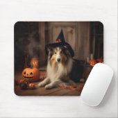 Tapis De Souris Shetland Sheepdog Citrouille Halloween effrayant (Avec souris)