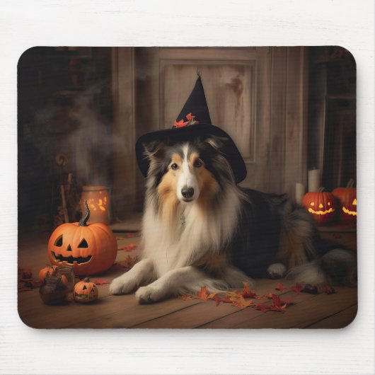 Tapis De Souris Shetland Sheepdog Citrouille Halloween effrayant (Devant)