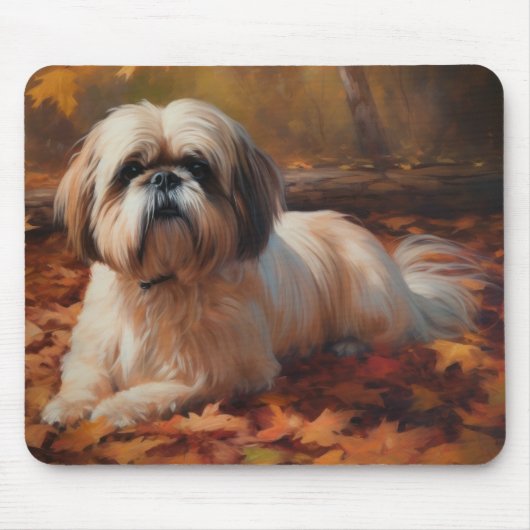 Tapis De Souris Shih Tzu à l'automne Feuilles automne Inspire (Devant)