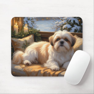 Tapis De Souris Shih Tzu avec les lumières de Noël
