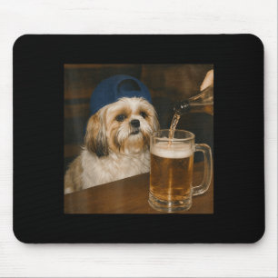 Tapis De Souris Shih Tzu Buvant de la Bière Mème de Chien Drôle