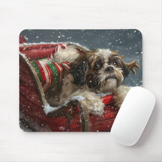 Tapis De Souris Shih Tzu Chien Festif de Noël (Avec souris)
