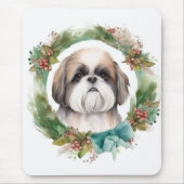 Tapis De Souris Shih Tzu Christmas Wreath Festive Pup (Devant)