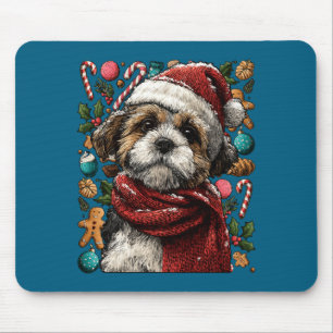 Tapis De Souris Shih Tzu Festif Avec Chapeau De Père Noël Hiver Ne