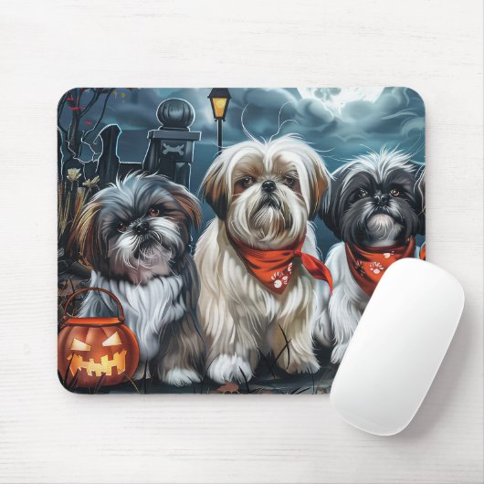 Tapis De Souris Shih Tzu Halloween Éffrayant (Avec souris)