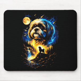 Tapis De Souris Shih tzu hurlant à la lune vintage 90s chien drôle
