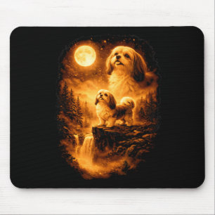 Tapis De Souris Shih Tzu hurlant à la Lune Vintage 90s Chien drôle
