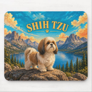Tapis De Souris Shih Tzu, Lac Tahoe Aquarelle Vintage