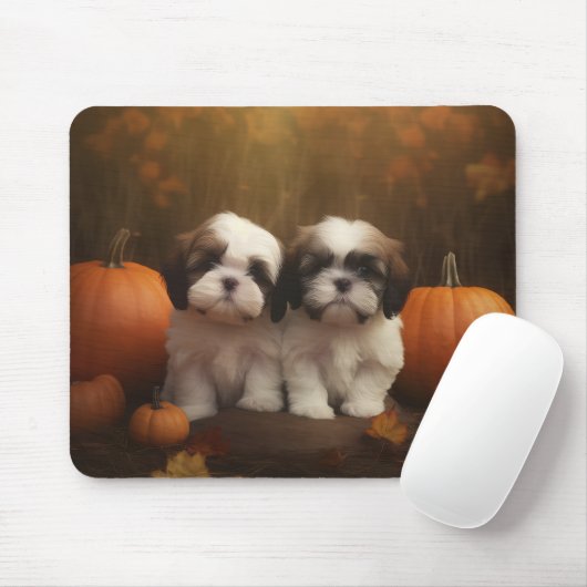 Tapis De Souris Shih Tzu Puppy Automne Citrouille de plaisir (Avec souris)