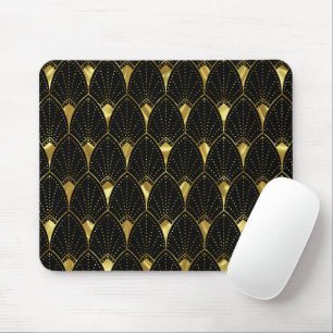 Tapis De Souris Shiny Gold Art Deco Pattern On Black Background