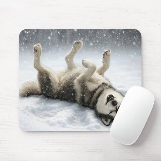 Tapis De Souris Siberian Huskey Making a Snow Angel (Avec souris)