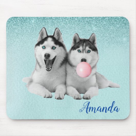Tapis De Souris Sibérie Husky Chien Blue Bubble Gum (Devant)