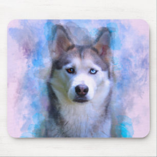 Tapis De Souris Sibérie Husky Dog Eau Couleur Art Peinture