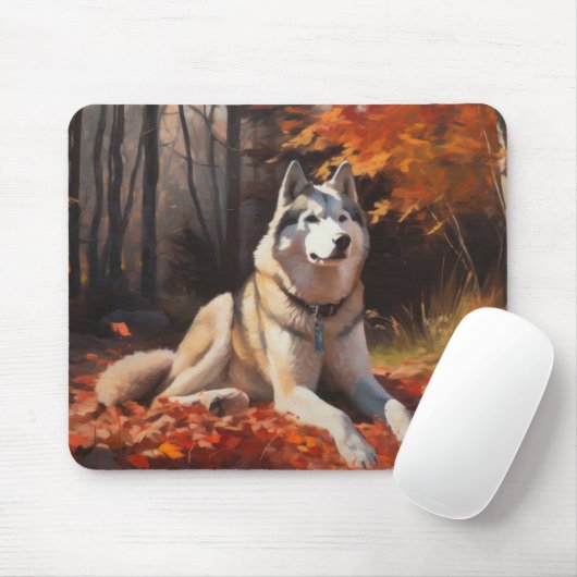 Tapis De Souris Sibérie Husky en automne Feuilles automne Inspire (Avec souris)