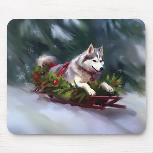 Tapis De Souris Sibérien Husky neige de Noël hiver (Devant)