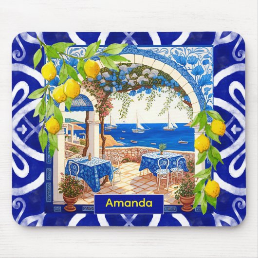 Tapis De Souris Sicilienne Méditerranée majolica agrus carreaux bl (Devant)