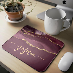 Tapis De Souris Signature personnalisée Bourgogne Agate dorée