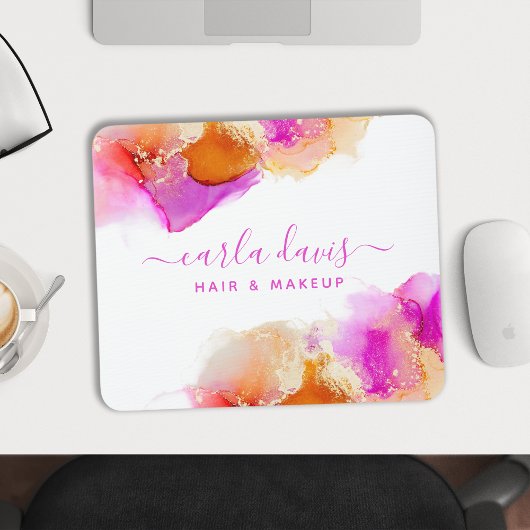 Tapis De Souris Signature Script Rose Orange Encre d'alcool
