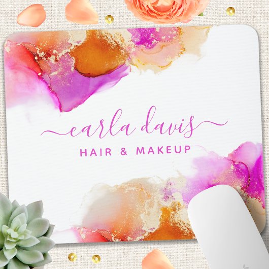 Tapis De Souris Signature Script Rose Orange Encre d'alcool