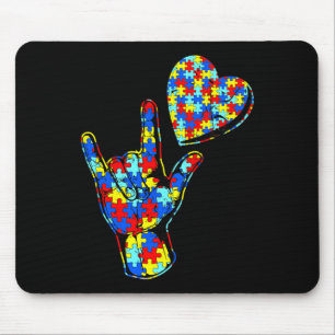 Tapis De Souris Signe d'amour en langue des signes Autisme Sensibi