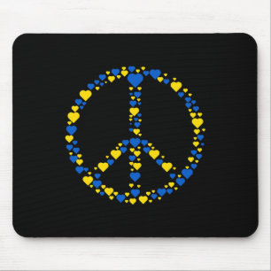 Tapis De Souris Signe de paix en Ukraine Cœurs bleus et jaunes Sou