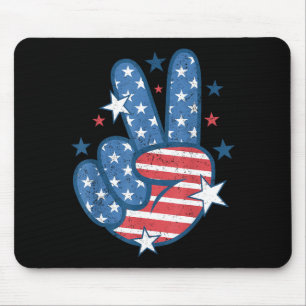 Tapis De Souris Signe De Paix Main Drapeau Usa 4 Juillet Patriotiq