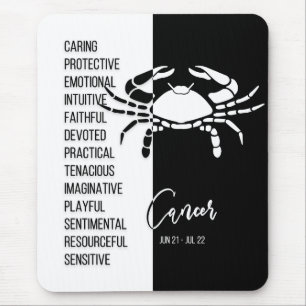 Tapis de souris Signe du zodiaque Cancer, Noir et