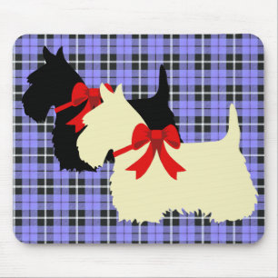 Tapis De Souris Silhouette à carreaux de Terrier écossais noir/rou
