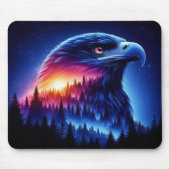 Tapis De Souris Silhouette d'aigle avec coucher de soleil de forêt (Devant)