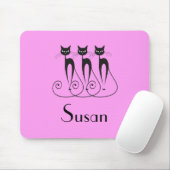 Tapis De Souris Silhouette de chat noir drôle (Avec souris)