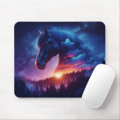 Tapis De Souris Silhouette de cheval dans un paysage de forêt de c (Avec souris)