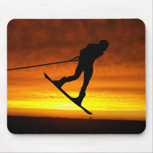 Tapis De Souris Silhouette de coucher du soleil de Wakeboard