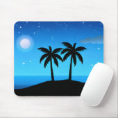 Tapis De Souris Silhouette de l'île tropicale avec lune et étoiles (Avec souris)