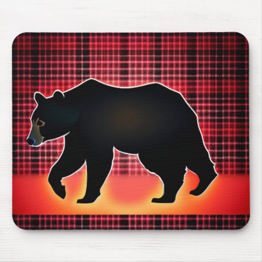 Tapis De Souris Silhouette de l'ours noir sur plaid (Devant)