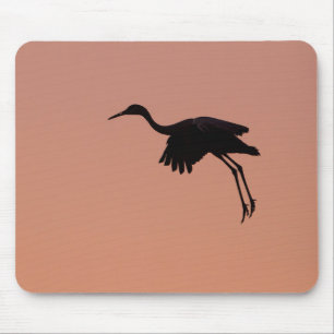 Tapis De Souris Silhouette de Sandhill sur ciel rose couché de sol