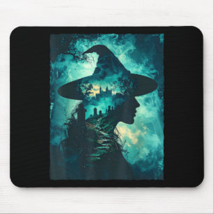 Tapis De Souris silhouette de sorcière gothique cimetière de châte