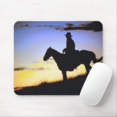Tapis De Souris Silhouette du coucher de soleil de cowboy occident (Avec souris)