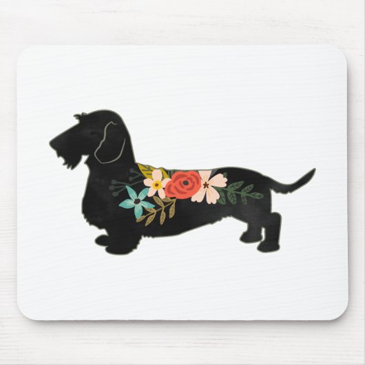 Tapis De Souris Silhouette florale à poils durs Dachshund (Devant)