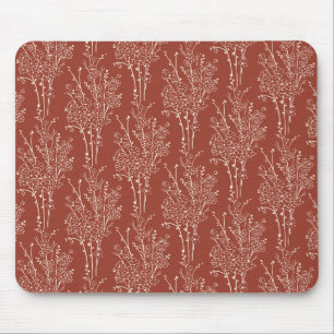 Tapis De Souris Silhouette Florale Dispersée Botanique Rouge Rou