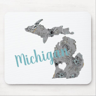 Tapis De Souris Silhouette remplie de fleurs du Michigan