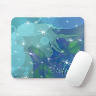 Tapis De Souris Silhouette Unicorne (bleu/vert avec étoiles)