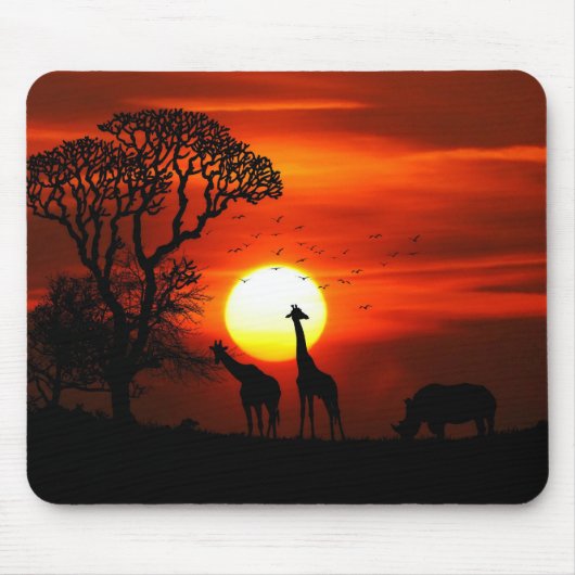Tapis De Souris Silhouettes africaines d'animal de coucher du (Devant)
