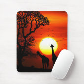Tapis De Souris Silhouettes africaines de girafe de coucher du (Avec souris)