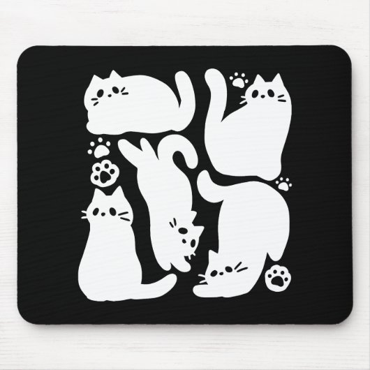 Tapis De Souris Silhouettes de chaton blanc - Design Feline mignon (Devant)