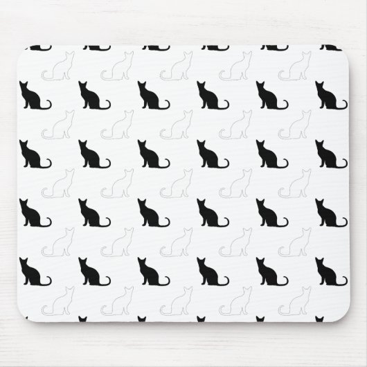 Tapis De Souris Silhouettes de chats noirs et blancs (Devant)