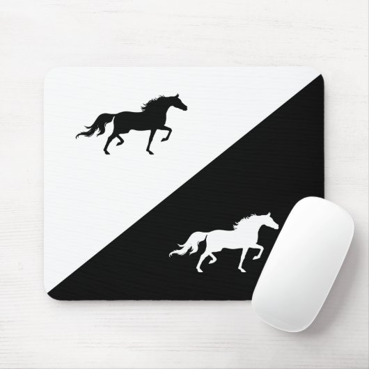 Tapis De Souris Silhouettes élégantes en Cheval noir et blanc (Avec souris)