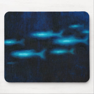 Tapis De Souris Silhouettes translucides bleues de poissons